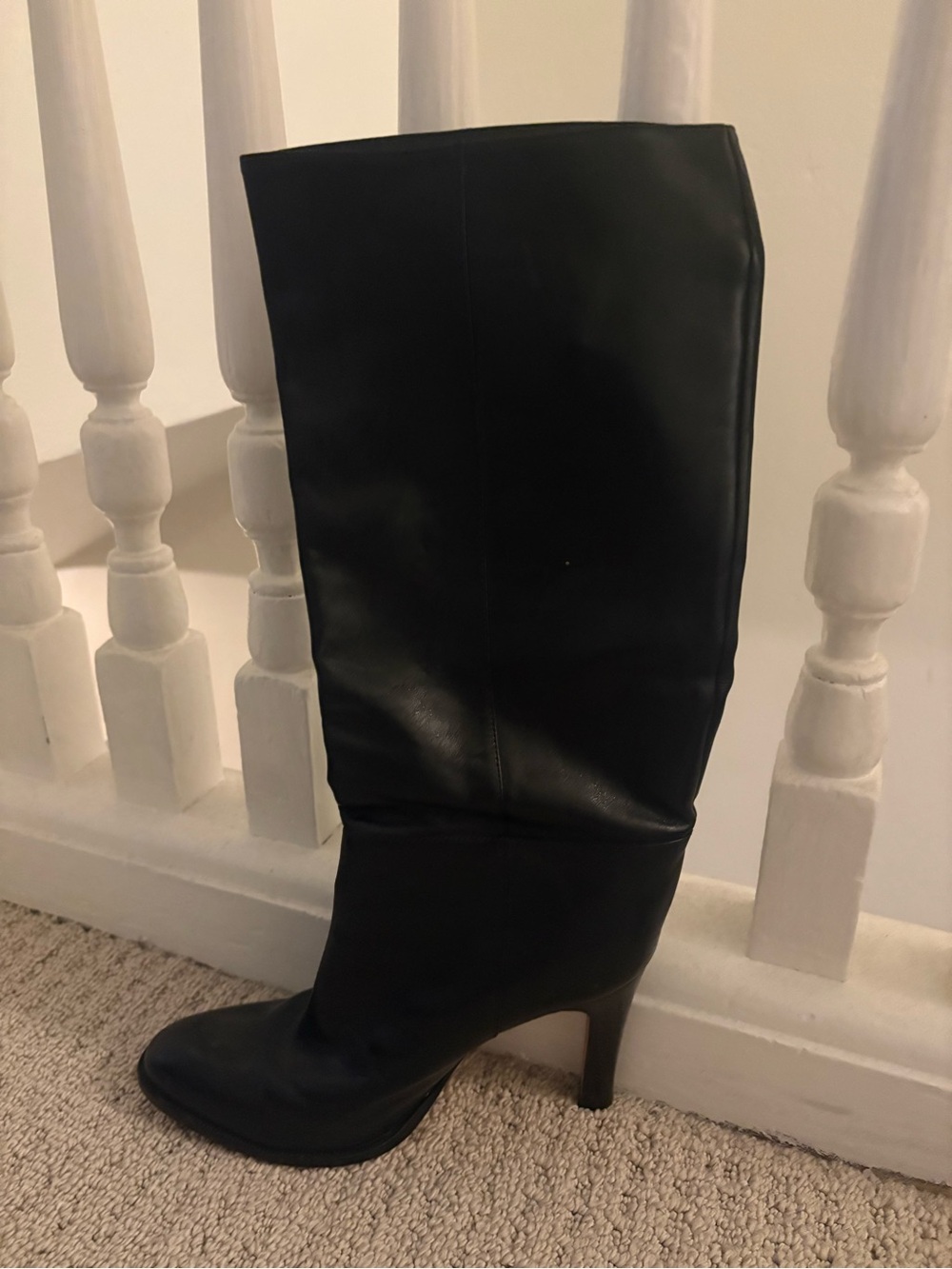 BCBG max azria Black Leather Knee-High Heel Boot - Women's